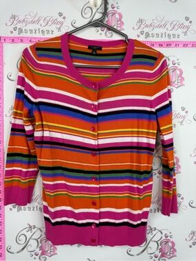 Talbots Pink & Orange Striped Button-Front Sweater